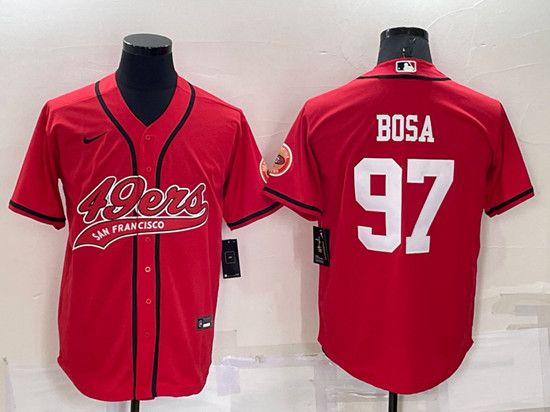 Men's San Francisco 49ers #97 Nick Bosa Red Cool Base Stitched Baseball Jersey - Click Image to Close